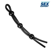 Черное силиконовое лассо с тремя шариками для утяжки - Sex Expert - в Магнитогорске купить с доставкой