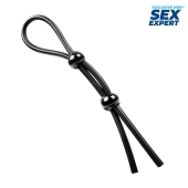 Черное силиконовое лассо с двумя шариками для утяжки - Sex Expert - в Магнитогорске купить с доставкой