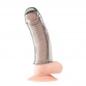 Текстурированная насадка на пенис Clear Textured Penis Enhancing Sleeve Extension - 16,5 см. - BlueLine - в Магнитогорске купить с доставкой