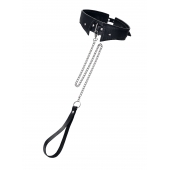 Черный кожаный ошейник-воротник с поводком - Pecado - купить с доставкой в Магнитогорске