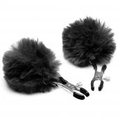 Зажимы для сосков с черным помпонами Pom Pom Nipple Clamps - XR Brands - купить с доставкой в Магнитогорске