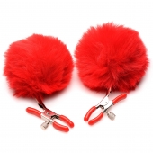 Красные зажимы на соски с помпонами Pom Pom - XR Brands - купить с доставкой в Магнитогорске