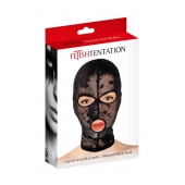 Черная кружевная маска на голову с отверстиями для глаз и рта - Fetish Tentation - купить с доставкой в Магнитогорске