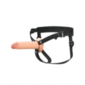 Телесный полый страпон на черных ремнях Hollow Silicone Strap-on - 17,8 см. - Pipedream - купить с доставкой в Магнитогорске