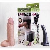 Страпон-унисекс с двумя насадками UNI strap 7  Harness - 19 и 16 см. - LOVETOY (А-Полимер) - купить с доставкой в Магнитогорске
