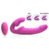 Розовый безремневой страпон с вибрацией и функцией расширения Inflatable Ergo-Fit Strapless Strap-On - XR Brands - купить с доставкой в Магнитогорске