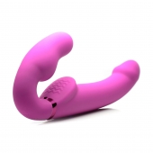 Розовый безремневой страпон с вибрацией и функцией расширения Inflatable Ergo-Fit Strapless Strap-On - XR Brands - купить с доставкой в Магнитогорске
