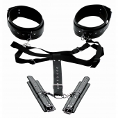 Черная бондажная система Acquire Easy Access Thigh Harness with Wrist Cuffs - XR Brands - купить с доставкой в Магнитогорске