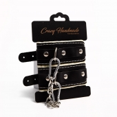 Черные скругленные наручники с мягкой бежевой подкладкой - Crazy Handmade - купить с доставкой в Магнитогорске