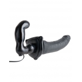 Черный страпон с вагинальной пробкой Deluxe Vibrating Penetrix Strap-On - 19 см. - Pipedream - купить с доставкой в Магнитогорске