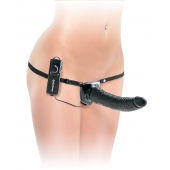 Черный страпон с вагинальной пробкой Deluxe Vibrating Penetrix Strap-On - 19 см. - Pipedream - купить с доставкой в Магнитогорске