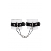 Бело-черные кожаные наручники с одним ремешком с люверсами - Pecado - купить с доставкой в Магнитогорске
