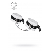 Бело-черные мягкие оковы с одним ремешком и люверсами - Pecado - купить с доставкой в Магнитогорске