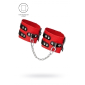 Красно-черные мягкие оковы с двумя ремешками с люверсами - Pecado - купить с доставкой в Магнитогорске