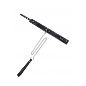 Кожаный двухслойный ошейник с белой строчкой и поводком - Pecado - купить с доставкой в Магнитогорске