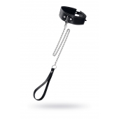 Кожаный двухслойный ошейник с белой строчкой и поводком - Pecado - купить с доставкой в Магнитогорске