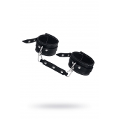 Черные двухслойные кожаные оковы с белой строчкой - Pecado - купить с доставкой в Магнитогорске