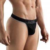 Черные перфорированные трусы-тонги Clever Ambar Thong - Clever Masculine Underwear купить с доставкой