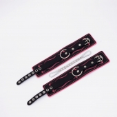 Черно-розовые кожаные оковы с розовой строчкой - Crazy Handmade - купить с доставкой в Магнитогорске