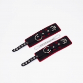 Черно-красные наручники с красной строчкой Sex - Crazy Handmade - купить с доставкой в Магнитогорске