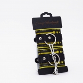 Черно-желтые кожаные наручники с жёлтой строчкой - Crazy Handmade - купить с доставкой в Магнитогорске