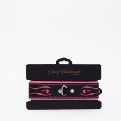 Черно-розовый кожаный ошейник с розовой строчкой - Crazy Handmade - купить с доставкой в Магнитогорске