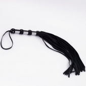 Черный кожаный флоггер со стальной ручкой - 45 см. - Crazy Handmade - купить с доставкой в Магнитогорске