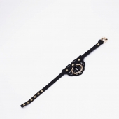 Черный фигурный кожаный ошейник с золотистой фурнитурой - Crazy Handmade - купить с доставкой в Магнитогорске