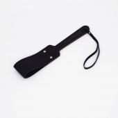 Черный кожаный паддл с деревянной ручкой - 34 см. - Crazy Handmade - купить с доставкой в Магнитогорске