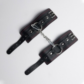 Черные кожаные наручники с красной строчкой - Crazy Handmade - купить с доставкой в Магнитогорске