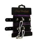 Черно-фиолетовые скругленные наручники с мягкой подкладкой - Crazy Handmade - купить с доставкой в Магнитогорске