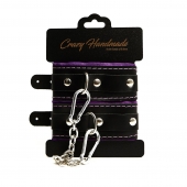Черно-фиолетовые скругленные наручники с мягкой подкладкой - Crazy Handmade - купить с доставкой в Магнитогорске