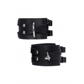 Черные кожаные оковы с двумя перекрёстными ремешками - Pecado - купить с доставкой в Магнитогорске