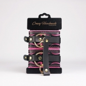 Черные кожаные оковы с розовой строчкой - Crazy Handmade - купить с доставкой в Магнитогорске