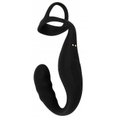 Черное эрекционное кольцо со стимуляцией промежности и анальной пробкой Cock Ring with RC Prostate Plug - Orion - в Магнитогорске купить с доставкой