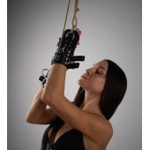 Черные высокие кожаные наручники для подвешивания - Crazy Handmade - купить с доставкой в Магнитогорске