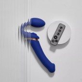 Синий безремневой страпон Multi Orgasm Bendable Strap-On size XL с клиторальной стимуляцией - Strap-on-me - купить с доставкой в Магнитогорске