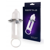 Эластичная насадка на пенис с подхватом мошонки и стимулирующими «ресничками» - Sextaz - в Магнитогорске купить с доставкой