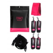 Черно-розовый эротический набор: фиксатор, оковы, наручники, повязка - Erokay - купить с доставкой в Магнитогорске