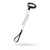 Черный узкий однослойный ошейник с серебристым поводком-цепочкой - Pecado - купить с доставкой в Магнитогорске