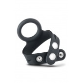 Черное эрекционное кольцо с подхватом мошонки на кнопках VS6 - Blush Novelties - в Магнитогорске купить с доставкой