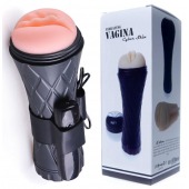 Телесный мастурбатор-вагина в черной колбе с вибрацией - Boys of Toys - в Магнитогорске купить с доставкой