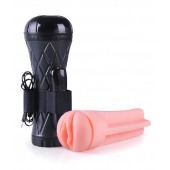 Телесный мастурбатор-вагина в черной колбе с вибрацией - Boys of Toys - в Магнитогорске купить с доставкой