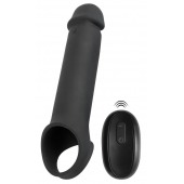 Черная вибронасадка для пениса с хомутом для мошонки и пультом ДУ Remote Controlled Penis Extension - Orion - в Магнитогорске купить с доставкой