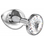 Большая серебристая анальная пробка Diamond Clear Sparkle Large с прозрачным кристаллом - 8 см. - Lola Games - купить с доставкой в Магнитогорске