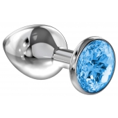 Большая серебристая анальная пробка Diamond Light blue Sparkle Large с голубым кристаллом - 8 см. - Lola Games - купить с доставкой в Магнитогорске