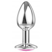 Малая серебристая анальная пробка Diamond Pink Sparkle Small с розовым кристаллом - 7 см. - Lola Games - купить с доставкой в Магнитогорске