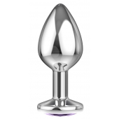 Большая серебристая анальная пробка Diamond Purple Sparkle Large с фиолетовым кристаллом - 8 см. - Lola Games - купить с доставкой в Магнитогорске