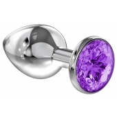 Большая серебристая анальная пробка Diamond Purple Sparkle Large с фиолетовым кристаллом - 8 см. - Lola Games - купить с доставкой в Магнитогорске