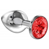 Большая серебристая анальная пробка Diamond Red Sparkle Large с красным кристаллом - 8 см. - Lola Games - купить с доставкой в Магнитогорске